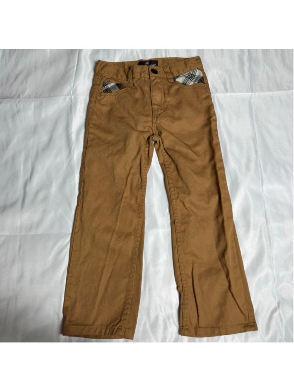 Boys Red Ape Casual Pants Size 7 Brown Plaid Accent